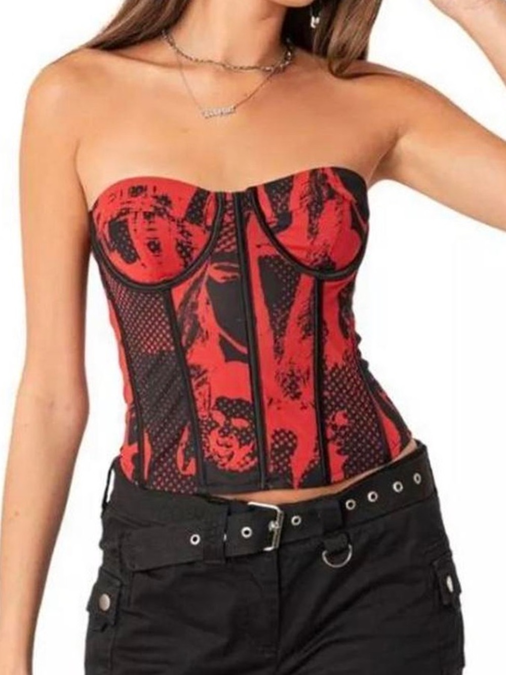 Edikted printed mesh corset fitted strapless top grunge rave festival medium